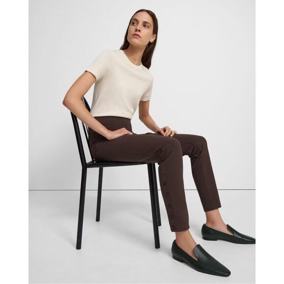 NWT THEORY Button Detail Dress Pant Legging L Eco Stretch Cotton Pull-On Office - Picture 1 of 5